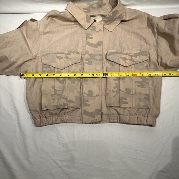 Anthropologie Hei Hei Ronan Cropped Camo Utility Jacket Small Tan Linen Cotton - Picture 6 of 7